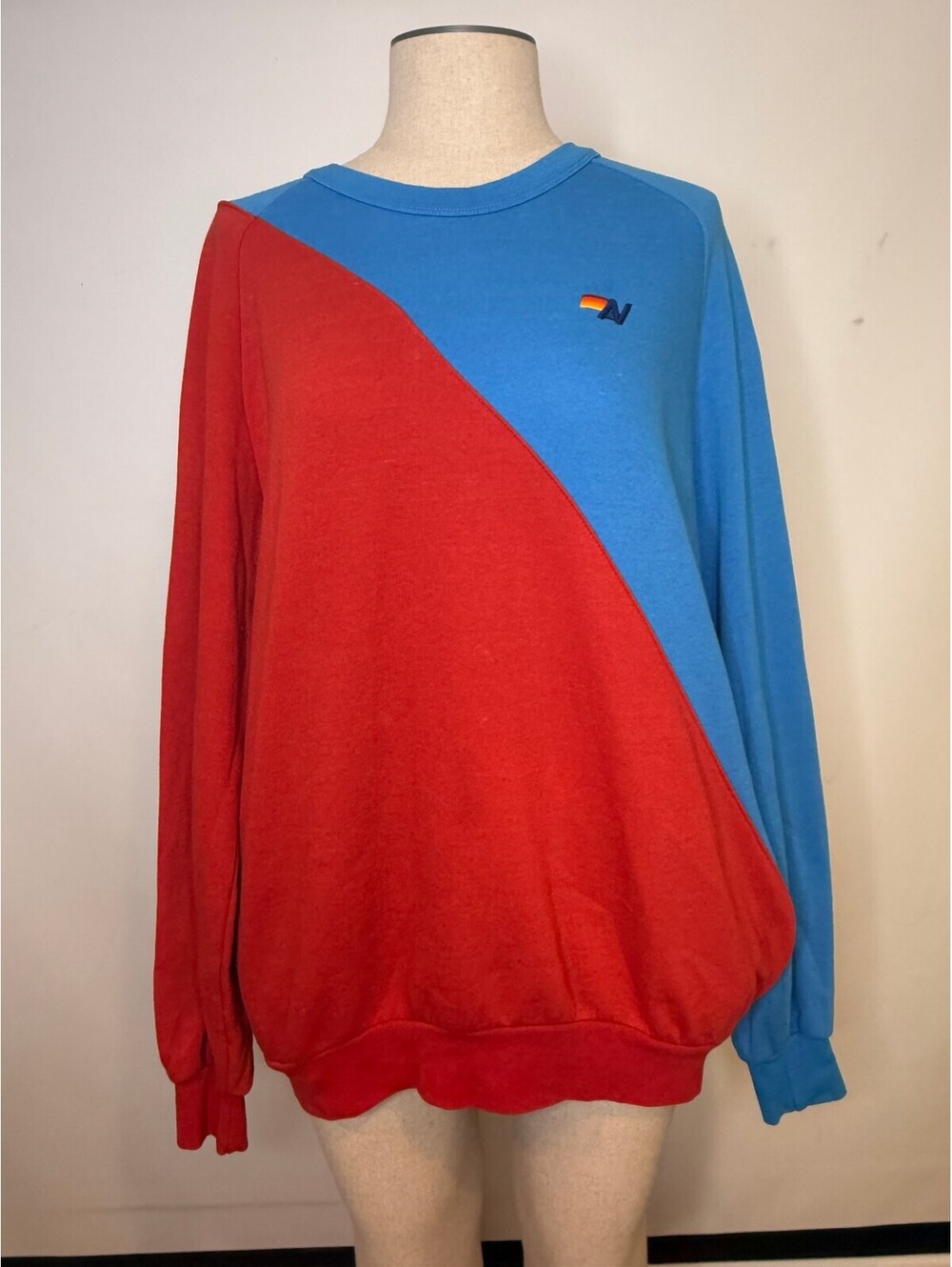 Aviator Nation Rare Diagonal Glider Split Colorblock Sweatshirt Red Blue XXL